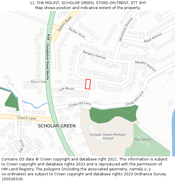 11, THE MOUNT, SCHOLAR GREEN, STOKE-ON-TRENT, ST7 3HY: Location map and indicative extent of plot