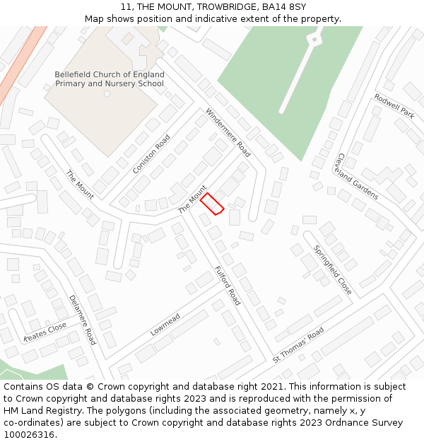 11, THE MOUNT, TROWBRIDGE, BA14 8SY: Location map and indicative extent of plot