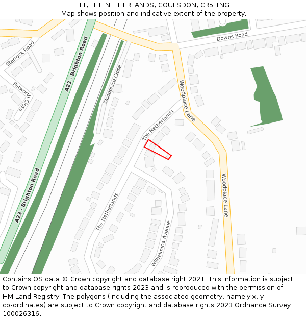 11, THE NETHERLANDS, COULSDON, CR5 1NG: Location map and indicative extent of plot