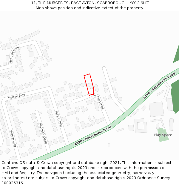 11, THE NURSERIES, EAST AYTON, SCARBOROUGH, YO13 9HZ: Location map and indicative extent of plot