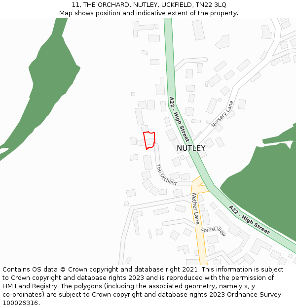 11, THE ORCHARD, NUTLEY, UCKFIELD, TN22 3LQ: Location map and indicative extent of plot