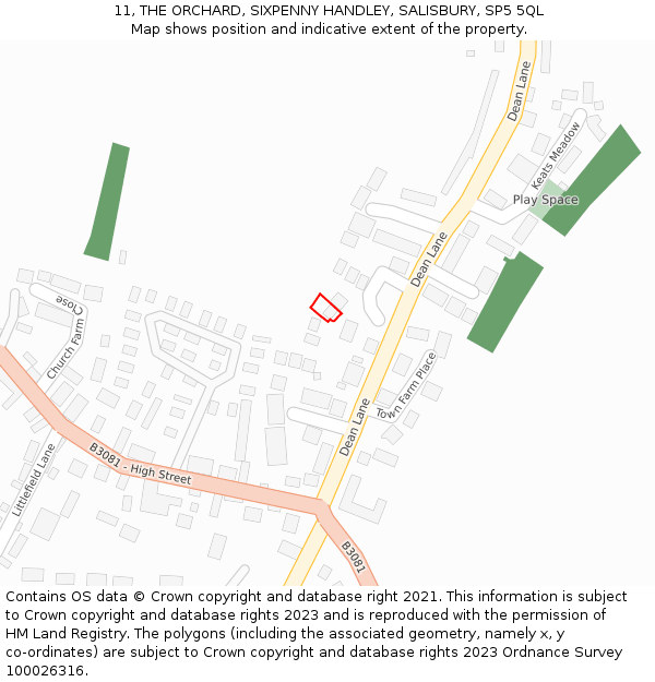 11, THE ORCHARD, SIXPENNY HANDLEY, SALISBURY, SP5 5QL: Location map and indicative extent of plot