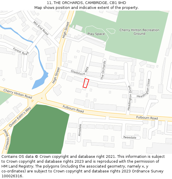 11, THE ORCHARDS, CAMBRIDGE, CB1 9HD: Location map and indicative extent of plot