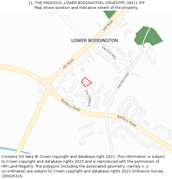 11, THE PADDOCK, LOWER BODDINGTON, DAVENTRY, NN11 6YF: Location map and indicative extent of plot