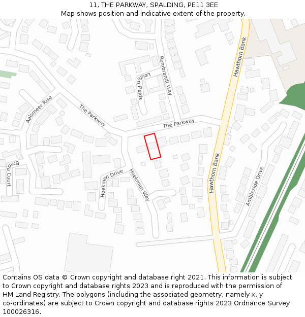 11, THE PARKWAY, SPALDING, PE11 3EE: Location map and indicative extent of plot
