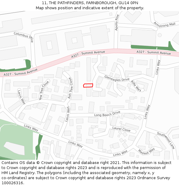 11, THE PATHFINDERS, FARNBOROUGH, GU14 0PN: Location map and indicative extent of plot