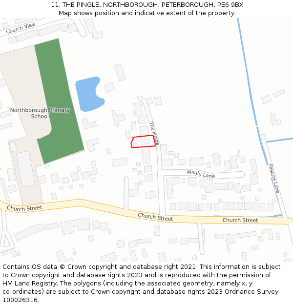 11, THE PINGLE, NORTHBOROUGH, PETERBOROUGH, PE6 9BX: Location map and indicative extent of plot