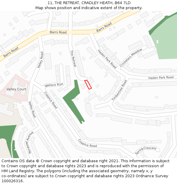 11, THE RETREAT, CRADLEY HEATH, B64 7LD: Location map and indicative extent of plot