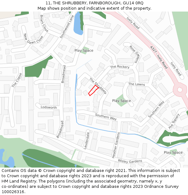 11, THE SHRUBBERY, FARNBOROUGH, GU14 0RQ: Location map and indicative extent of plot