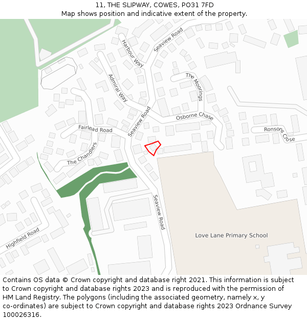 11, THE SLIPWAY, COWES, PO31 7FD: Location map and indicative extent of plot