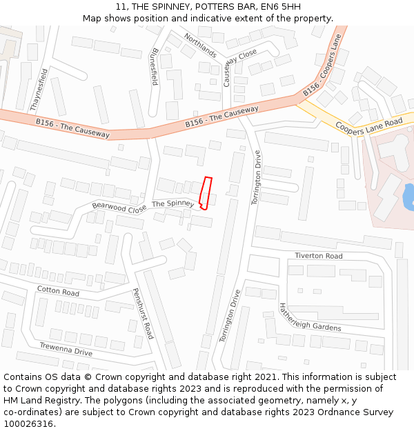 11, THE SPINNEY, POTTERS BAR, EN6 5HH: Location map and indicative extent of plot