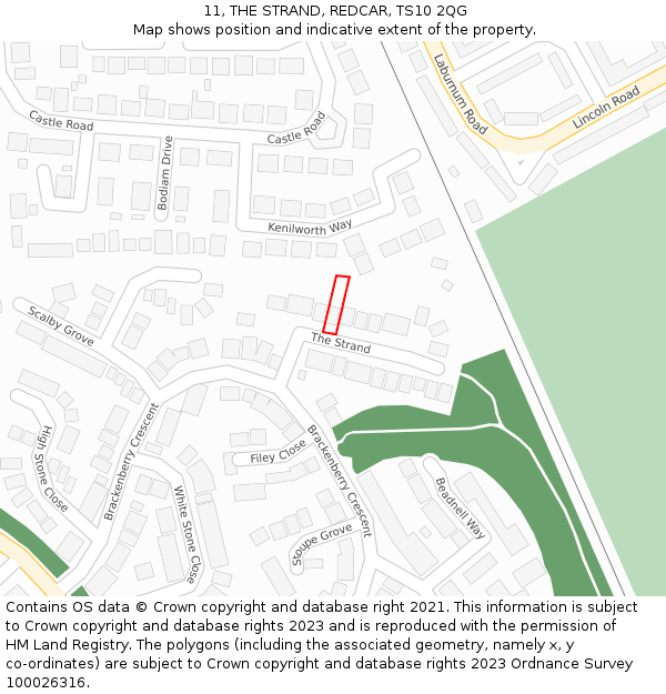 11, THE STRAND, REDCAR, TS10 2QG: Location map and indicative extent of plot