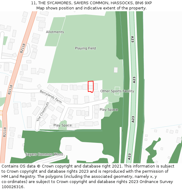 11, THE SYCAMORES, SAYERS COMMON, HASSOCKS, BN6 9XP: Location map and indicative extent of plot