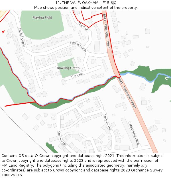 11, THE VALE, OAKHAM, LE15 6JQ: Location map and indicative extent of plot