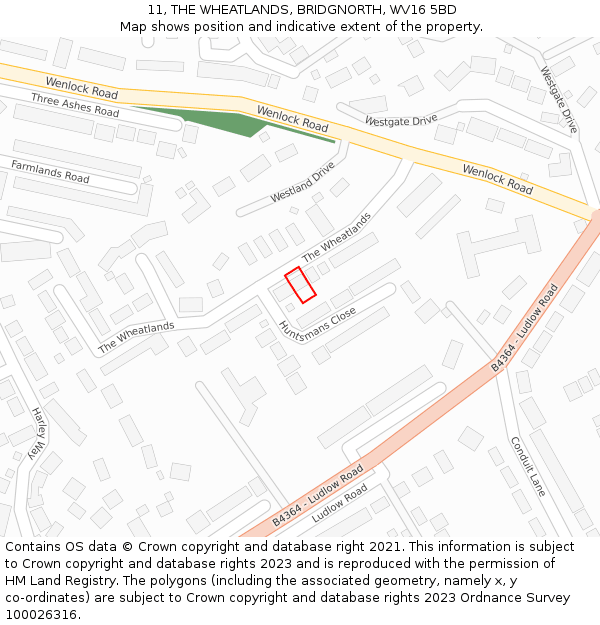 11, THE WHEATLANDS, BRIDGNORTH, WV16 5BD: Location map and indicative extent of plot