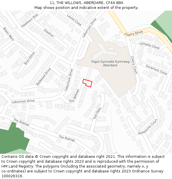 11, THE WILLOWS, ABERDARE, CF44 8BX: Location map and indicative extent of plot