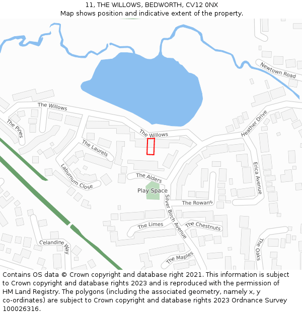 11, THE WILLOWS, BEDWORTH, CV12 0NX: Location map and indicative extent of plot