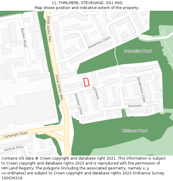 11, THIRLMERE, STEVENAGE, SG1 6AQ: Location map and indicative extent of plot