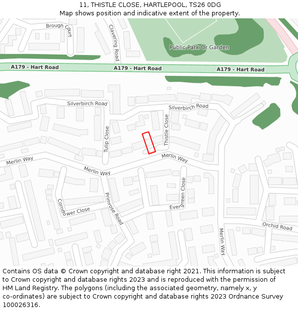 11, THISTLE CLOSE, HARTLEPOOL, TS26 0DG: Location map and indicative extent of plot