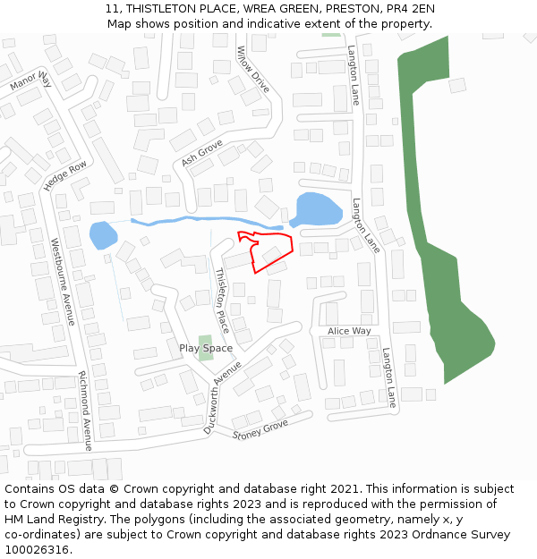 11, THISTLETON PLACE, WREA GREEN, PRESTON, PR4 2EN: Location map and indicative extent of plot