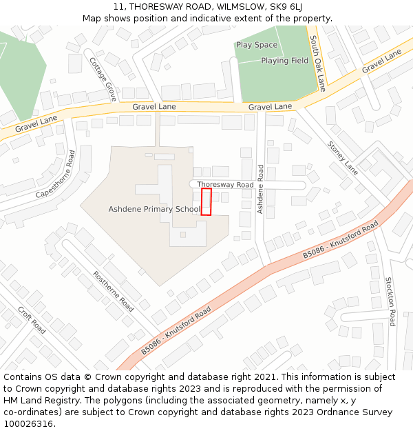 11, THORESWAY ROAD, WILMSLOW, SK9 6LJ: Location map and indicative extent of plot