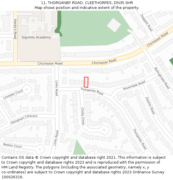 11, THORGANBY ROAD, CLEETHORPES, DN35 0HR: Location map and indicative extent of plot