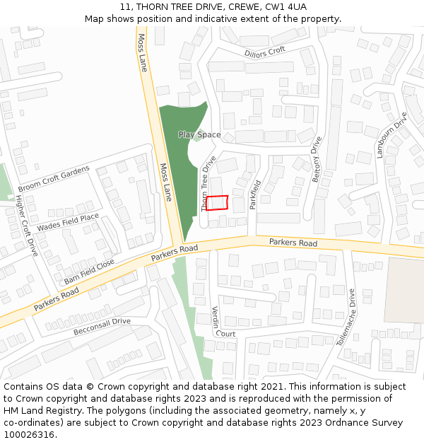 11, THORN TREE DRIVE, CREWE, CW1 4UA: Location map and indicative extent of plot