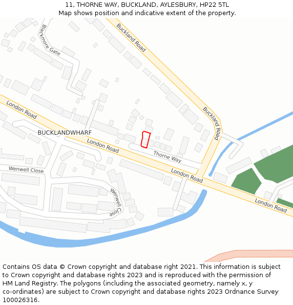 11, THORNE WAY, BUCKLAND, AYLESBURY, HP22 5TL: Location map and indicative extent of plot