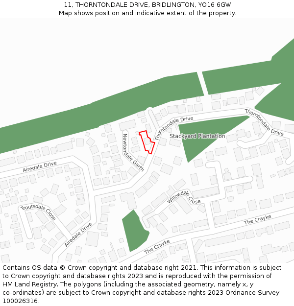 11, THORNTONDALE DRIVE, BRIDLINGTON, YO16 6GW: Location map and indicative extent of plot