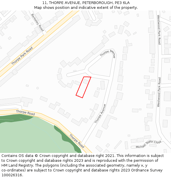 11, THORPE AVENUE, PETERBOROUGH, PE3 6LA: Location map and indicative extent of plot