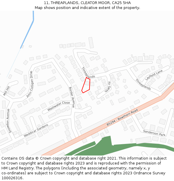 11, THREAPLANDS, CLEATOR MOOR, CA25 5HA: Location map and indicative extent of plot