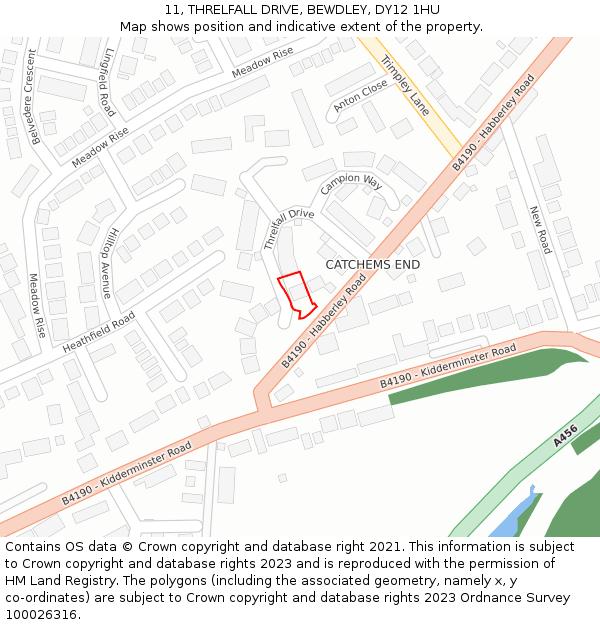 11, THRELFALL DRIVE, BEWDLEY, DY12 1HU: Location map and indicative extent of plot