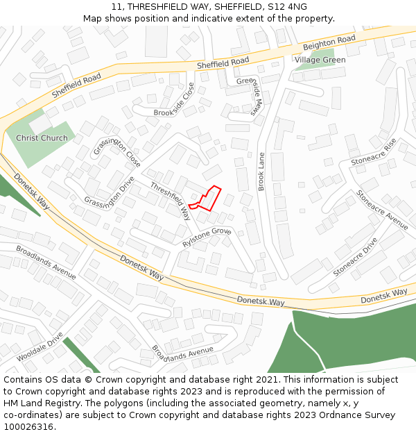 11, THRESHFIELD WAY, SHEFFIELD, S12 4NG: Location map and indicative extent of plot