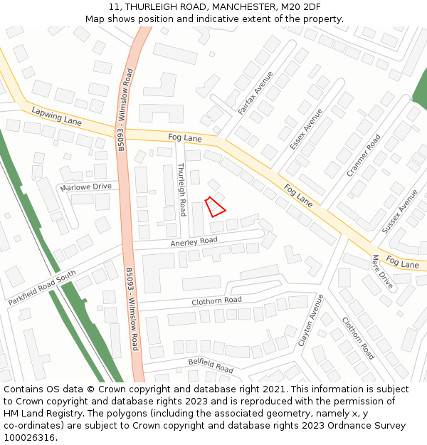 11, THURLEIGH ROAD, MANCHESTER, M20 2DF: Location map and indicative extent of plot