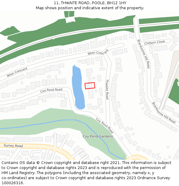 11, THWAITE ROAD, POOLE, BH12 1HY: Location map and indicative extent of plot