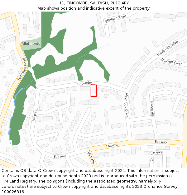 11, TINCOMBE, SALTASH, PL12 4PY: Location map and indicative extent of plot