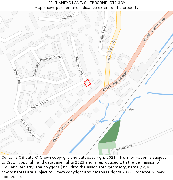 11, TINNEYS LANE, SHERBORNE, DT9 3DY: Location map and indicative extent of plot