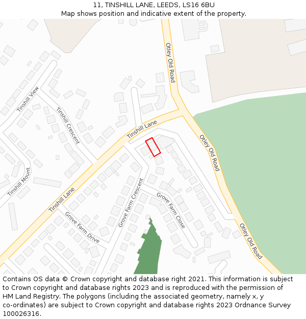 11, TINSHILL LANE, LEEDS, LS16 6BU: Location map and indicative extent of plot