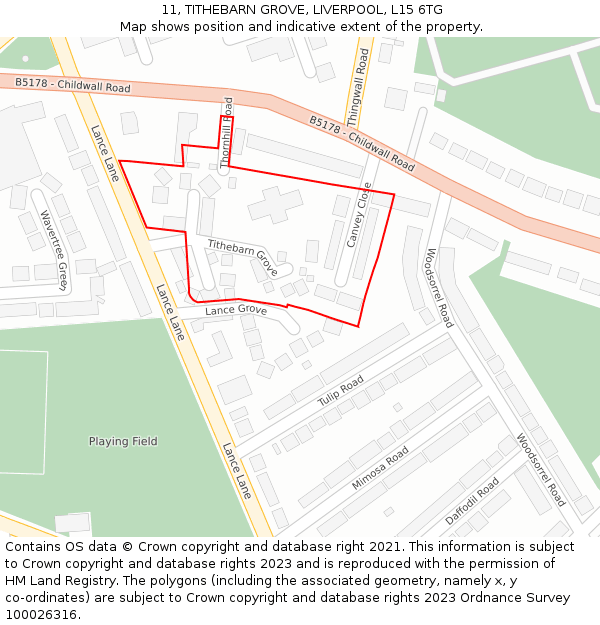 11, TITHEBARN GROVE, LIVERPOOL, L15 6TG: Location map and indicative extent of plot