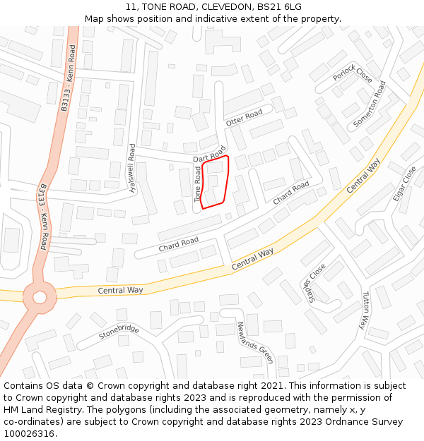 11, TONE ROAD, CLEVEDON, BS21 6LG: Location map and indicative extent of plot