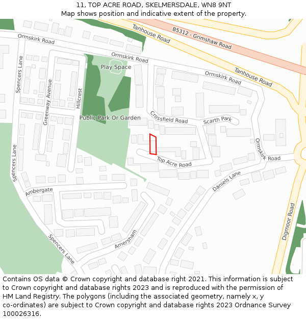 11, TOP ACRE ROAD, SKELMERSDALE, WN8 9NT: Location map and indicative extent of plot