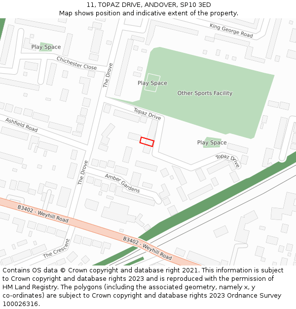 11, TOPAZ DRIVE, ANDOVER, SP10 3ED: Location map and indicative extent of plot