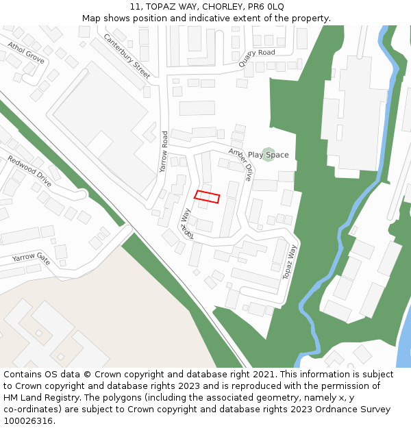 11, TOPAZ WAY, CHORLEY, PR6 0LQ: Location map and indicative extent of plot