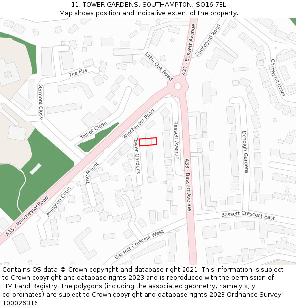 11, TOWER GARDENS, SOUTHAMPTON, SO16 7EL: Location map and indicative extent of plot