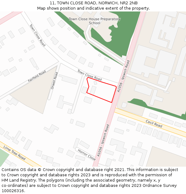 11, TOWN CLOSE ROAD, NORWICH, NR2 2NB: Location map and indicative extent of plot