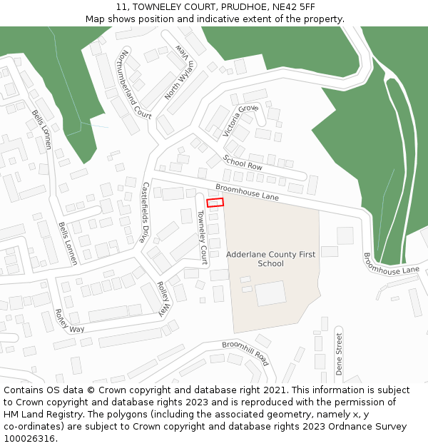 11, TOWNELEY COURT, PRUDHOE, NE42 5FF: Location map and indicative extent of plot