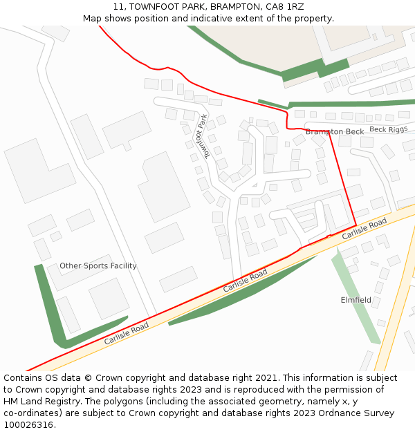 11, TOWNFOOT PARK, BRAMPTON, CA8 1RZ: Location map and indicative extent of plot