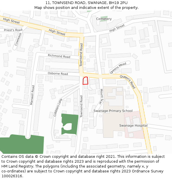 11, TOWNSEND ROAD, SWANAGE, BH19 2PU: Location map and indicative extent of plot