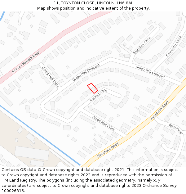 11, TOYNTON CLOSE, LINCOLN, LN6 8AL: Location map and indicative extent of plot