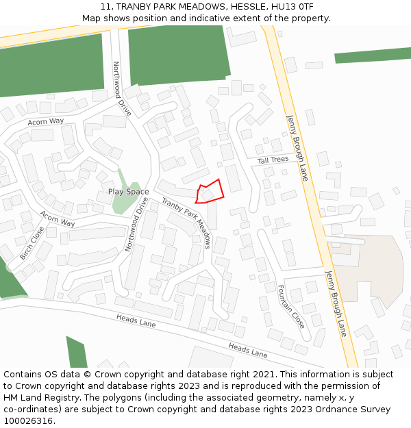 11, TRANBY PARK MEADOWS, HESSLE, HU13 0TF: Location map and indicative extent of plot